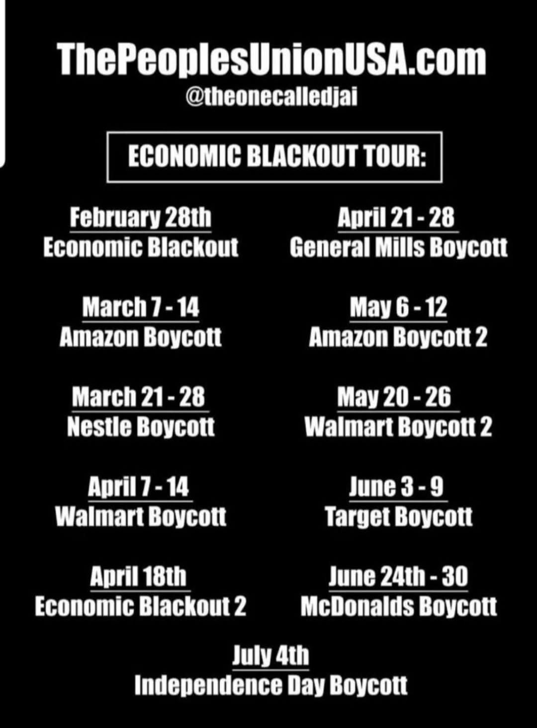Ongoing/Upcoming Boycotts