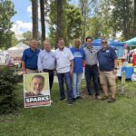 Doug Jones, Phillip Ensler, Everett Wess, Wayne Rogers, Ron Sparks Joined The Chilton County Democrats at Peach Jam Jubilee 2026 and posed for a photo with Mayor of Clanton, Jeff Price, MD
